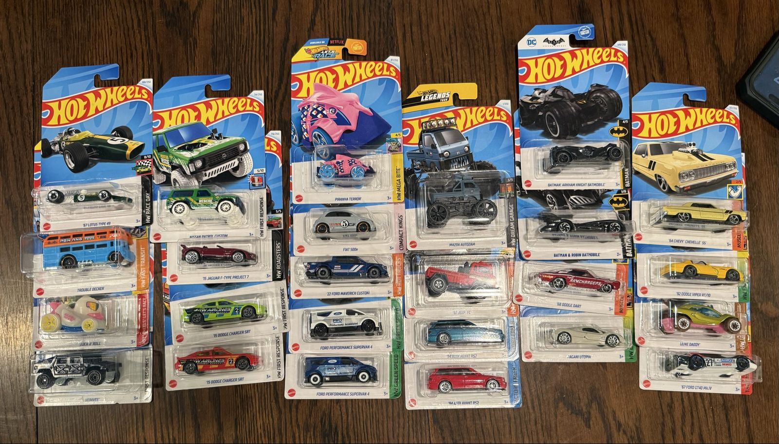 Hot Wheels 2023 Mainline Collection Lot (24 Cars) - Batman, Dodge, Ford, Fiat & More - New
