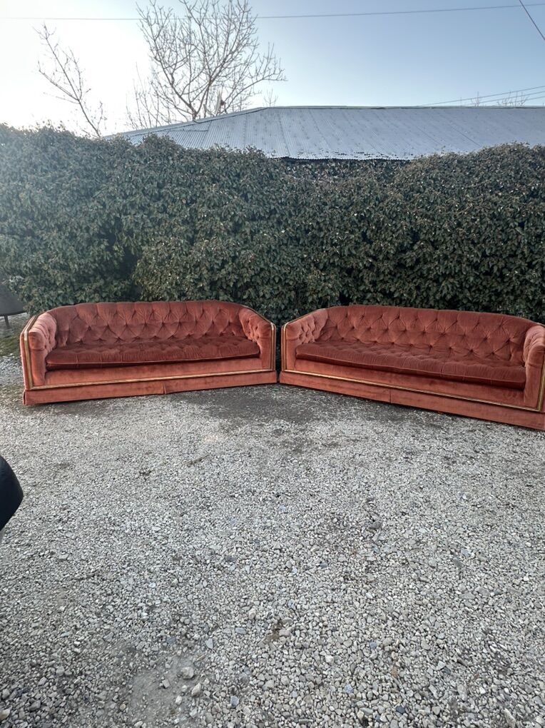 Vintage Burnt Orange Hollywood Regency Style Sofa
