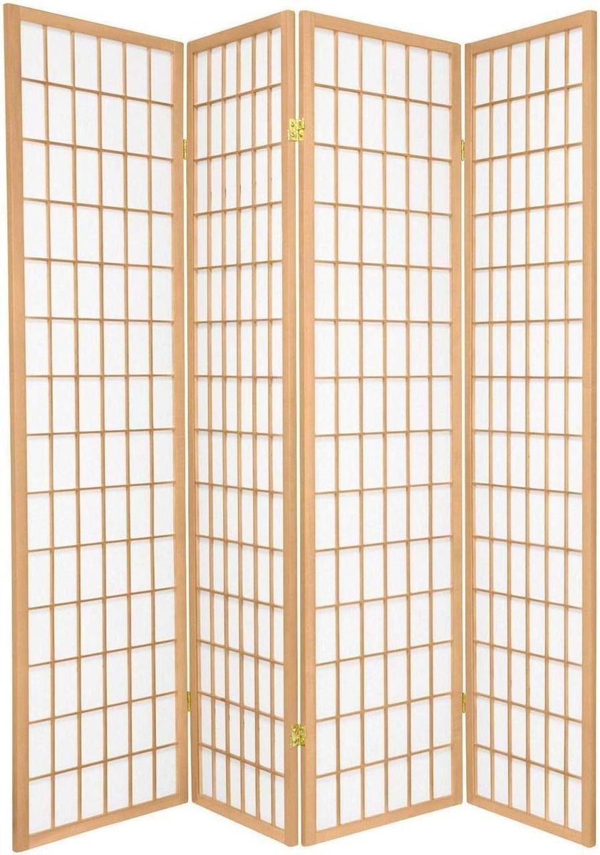 NEW GTU Furniture Japanese Style 4 Panels Wood Shoji Room Divider Screen Oriental for Home/Office (Natural)