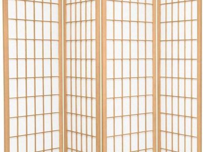NEW GTU Furniture Japanese Style 4 Panels Wood Shoji Room Divider Screen Oriental for Home/Office (Natural)