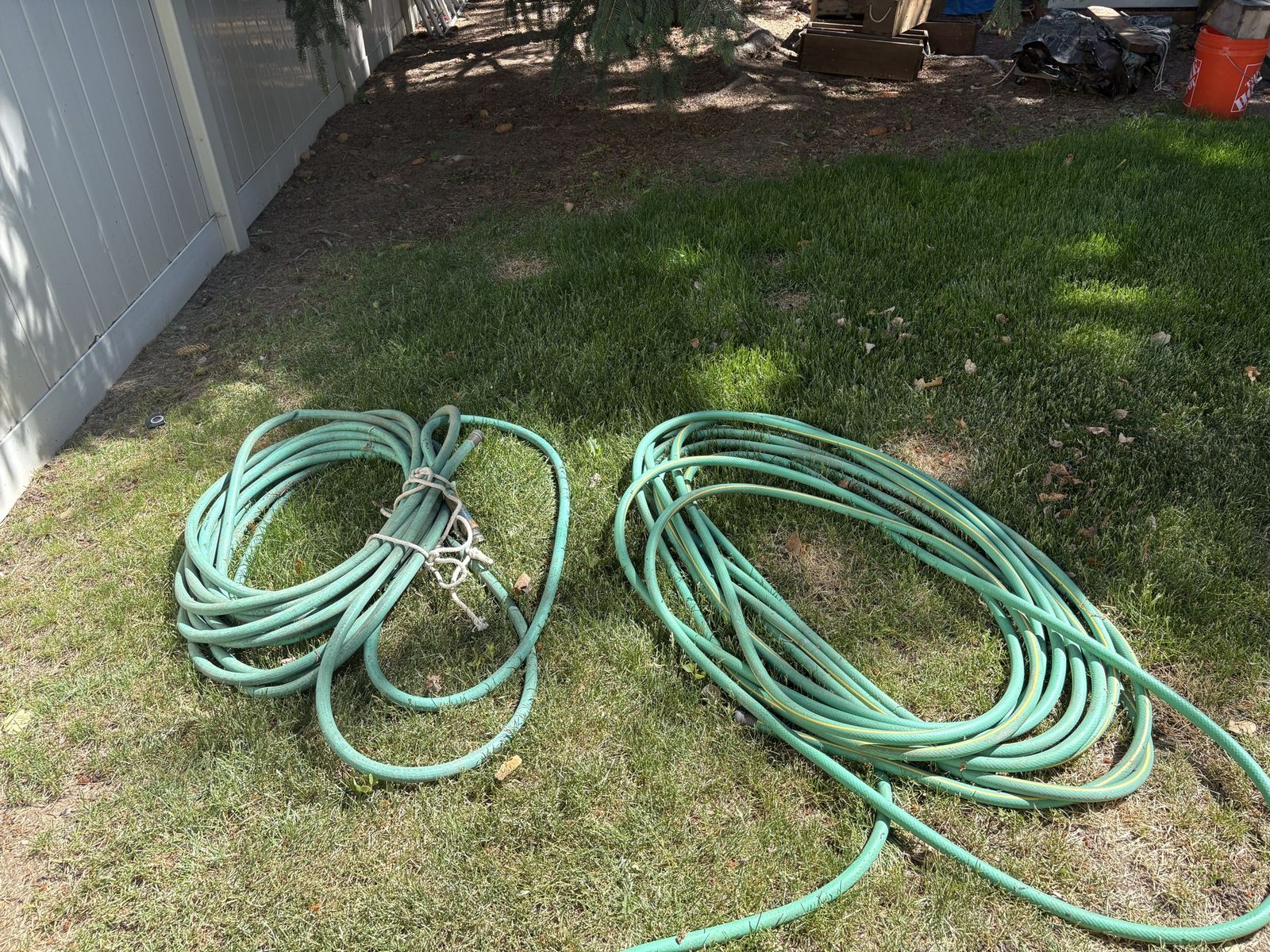 2 Used Garden Hoses - Various Lengths, Green