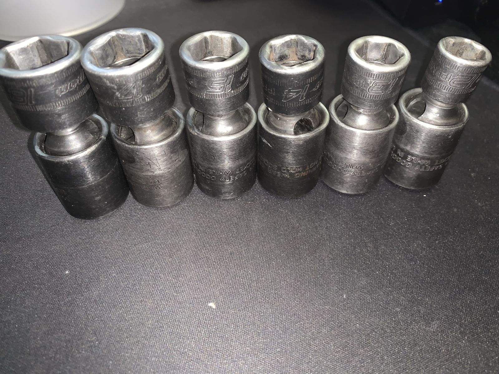 Snap On 12,13,14,15,17,18 Swivel Impact Socket Set (6 Piece) with Tray