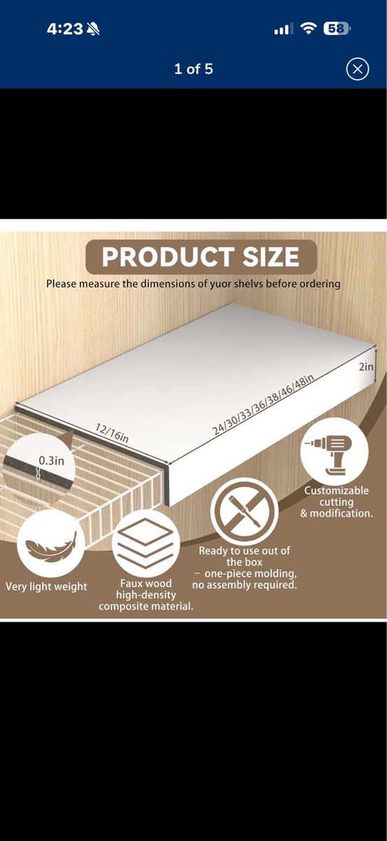Faux Wood White Wire Shelf Covers - 5 Pack Pantry Shelf Liners