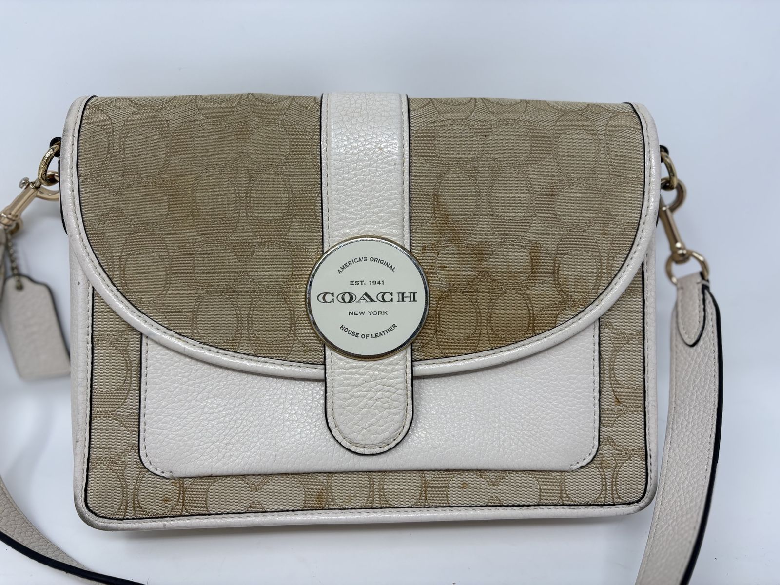 Coach Signature Crossbody Bag Beige Ivory
