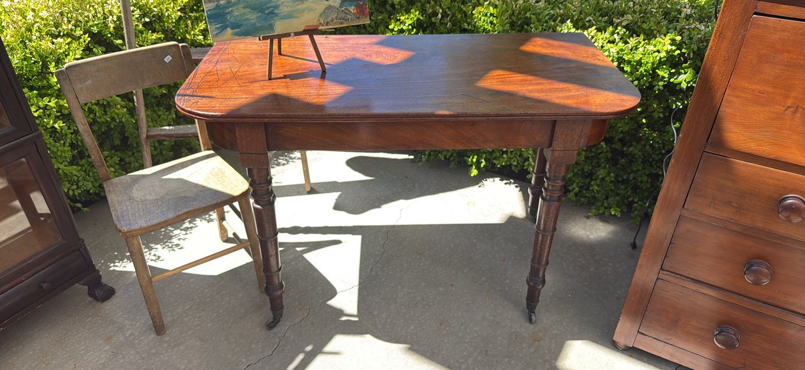 Antique Early 19th Century English Mahogany Dining "D" End Table on risers