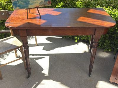 Antique Early 19th Century English Mahogany Dining "D" End Table on risers