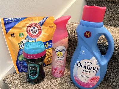 Laundry & Air Care Bundle: Downy Fabric Softener, Unstopables Scent Booster, Febreze Air Mist, Arm & Hammer OxiClean Pak
