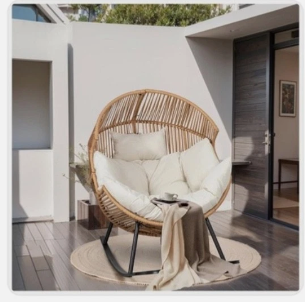 JAMFLY Rocking Egg Chair w/Cushion for Indoor & Outdoor Spaces, Beige