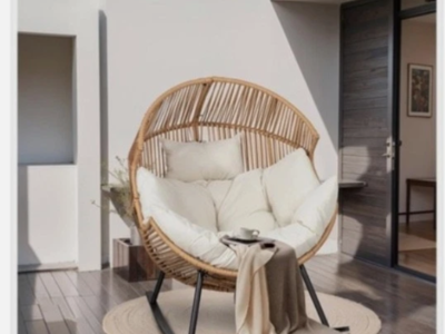 JAMFLY Rocking Egg Chair w/Cushion for Indoor & Outdoor Spaces, Beige