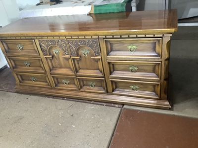 Vintage Link Taylor 10 Drawer Dresser Carved Detail Brass Hardware