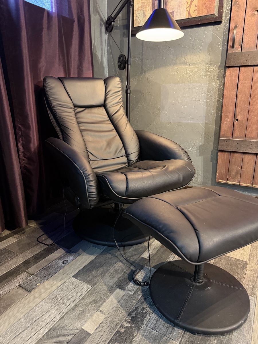Black Faux Leather Massage Recliner with Ottoman