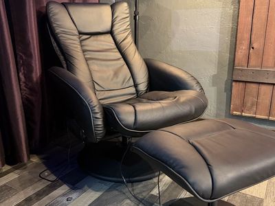 Black Faux Leather Massage Recliner with Ottoman