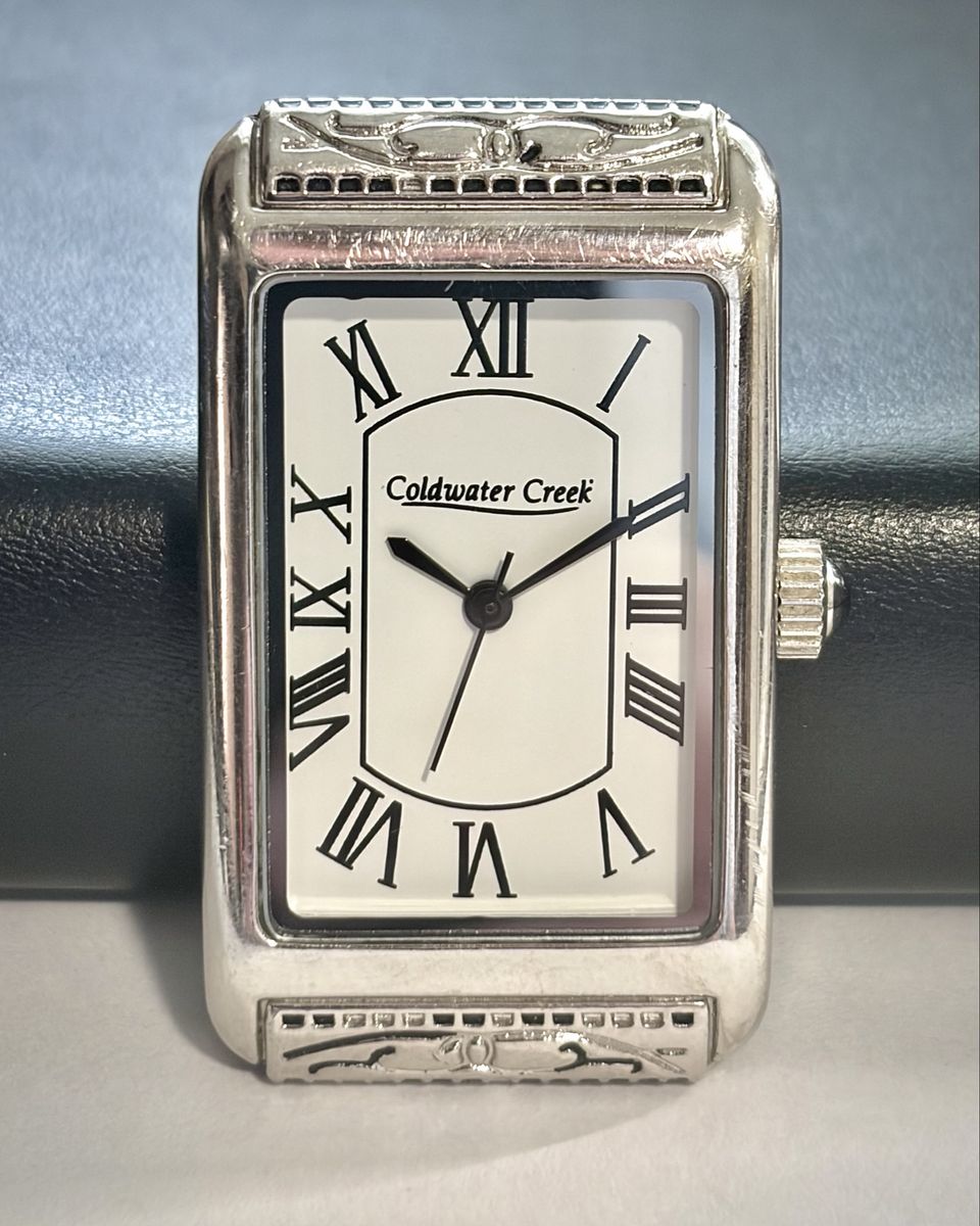 Coldwater Creek Silver Tone Rectangular Watch Face Tank Style Roman Numerals Japan Movement