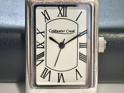 Coldwater Creek Silver Tone Rectangular Watch Face Tank Style Roman Numerals Japan Movement