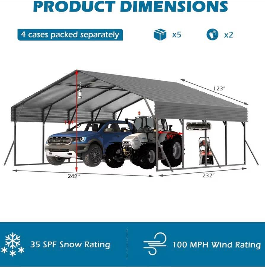 20x20 Heavy-Duty Metal Carport Garage New in Box Firm on Price