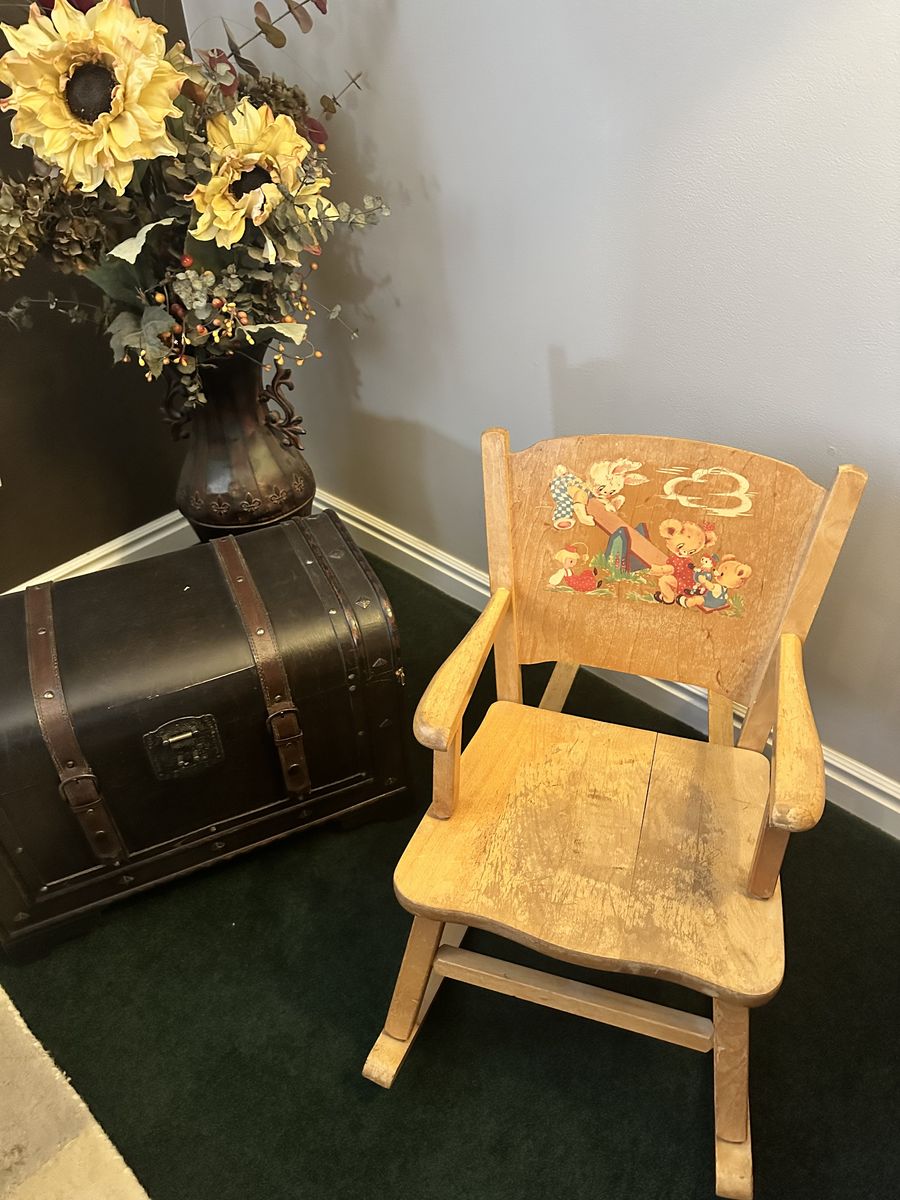 Vintage Children's Wooden Rocking Chair with Animal Seesaw Decal