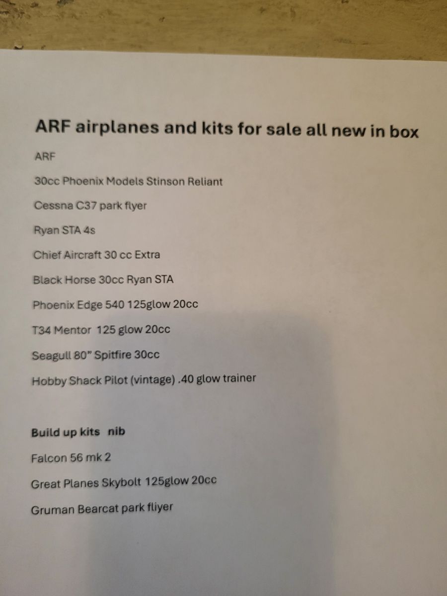 New in box ARF and Kit aircraft 12 aircraft