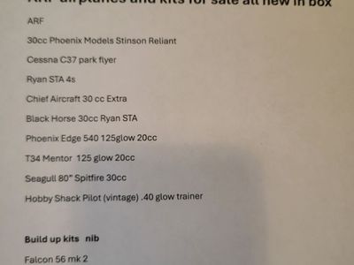 New in box ARF and Kit aircraft 12 aircraft