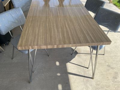 Vintage Formica & Chrome Kitchen Dining Table with Leaf & 4 Matching Chairs Set