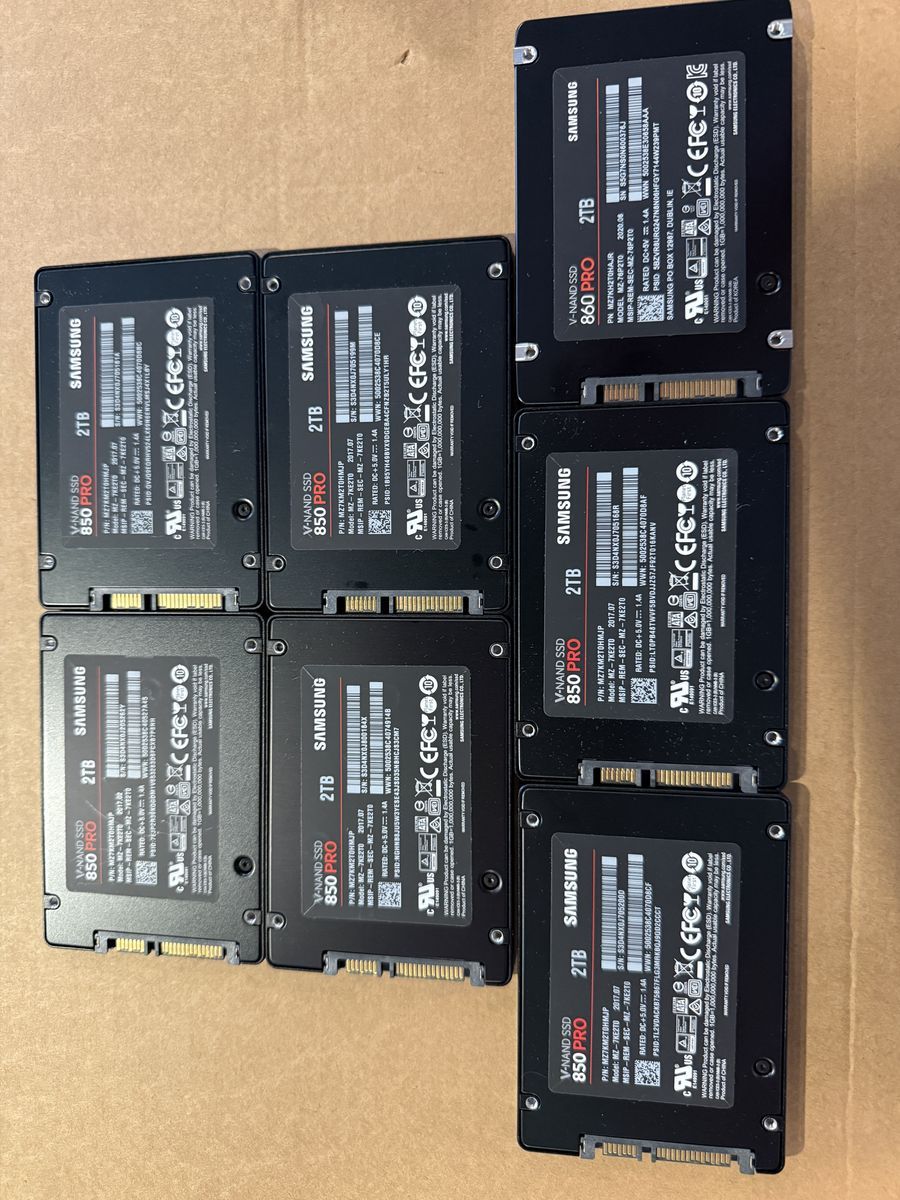 Lot of 7 Samsung 2TB SATA SSDs – 850 EVO PRO/860 EVO PRO Series – Tested Working