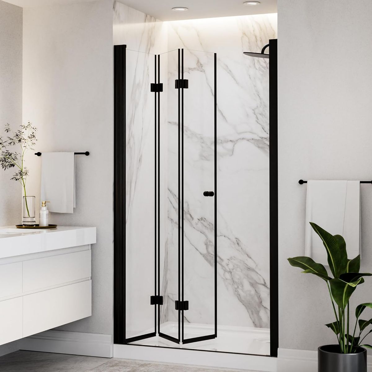 NEW Tri-Fold Frameless Shower Door 40-1/4''-42'' W x 72" H, Dual 180° Inward & Outward Tri-Fold Opening, 3-Panel Folding