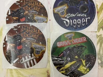 2012 Monster Jam Stickers: Grave Digger, Son-Uva Digger, & Monster Mutt Rottweiler Set (4 Total)