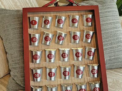 Wooden Advent Calendar with Metal Buckets Numbered 1-25 12"×14.5"