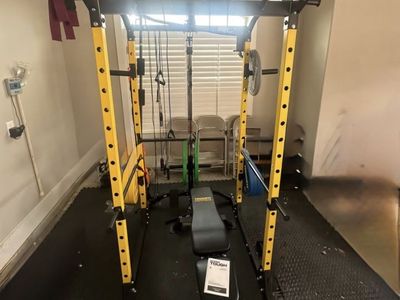 ToughFit Adjustable Squat Rack Power Cage with Bench Home Gym