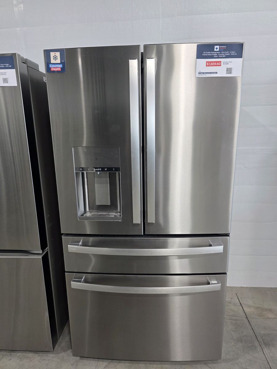 GE Profile Counter Depth 4 Door French Door Fridge — Smart WiFi, 22.4 Cu Ft, Brand New