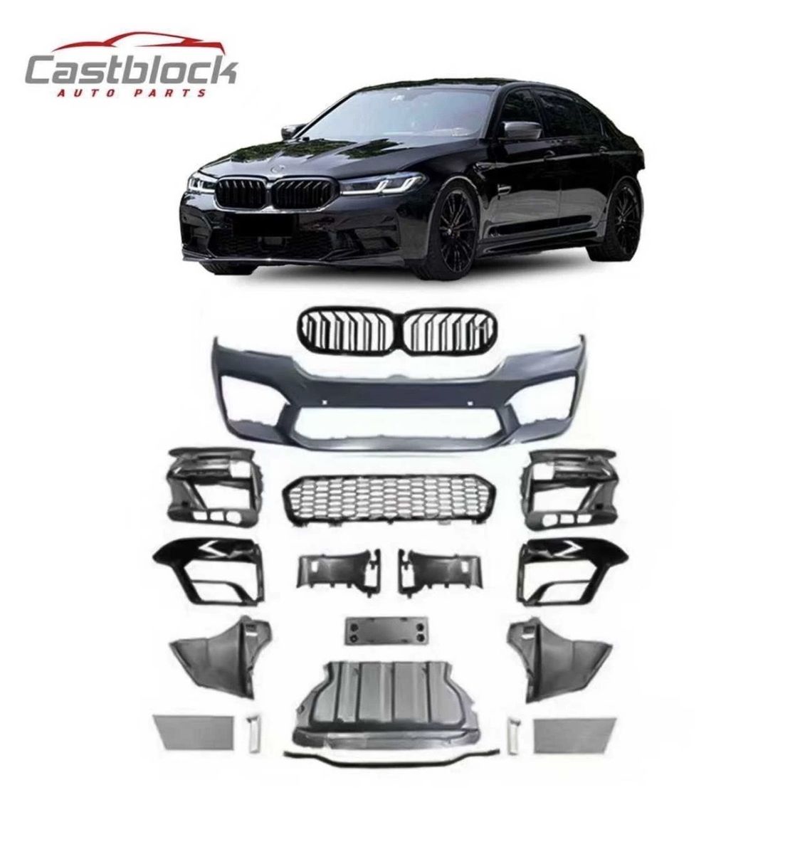 2021-2023 Front Bumper Body Kit for BMW 5 Series G30/G31 M5 Conversion - Gloss Black Grille & Diffuser