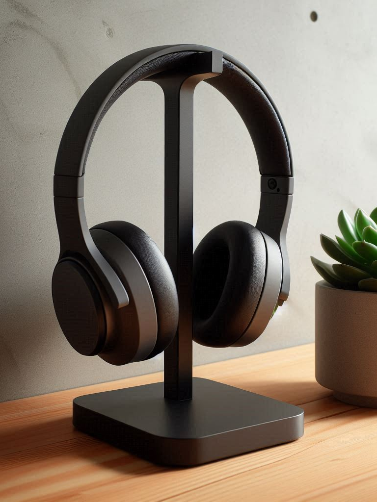 Custom Headphone Stand (no head phone) – Minimalist Desk Organizer (Black)