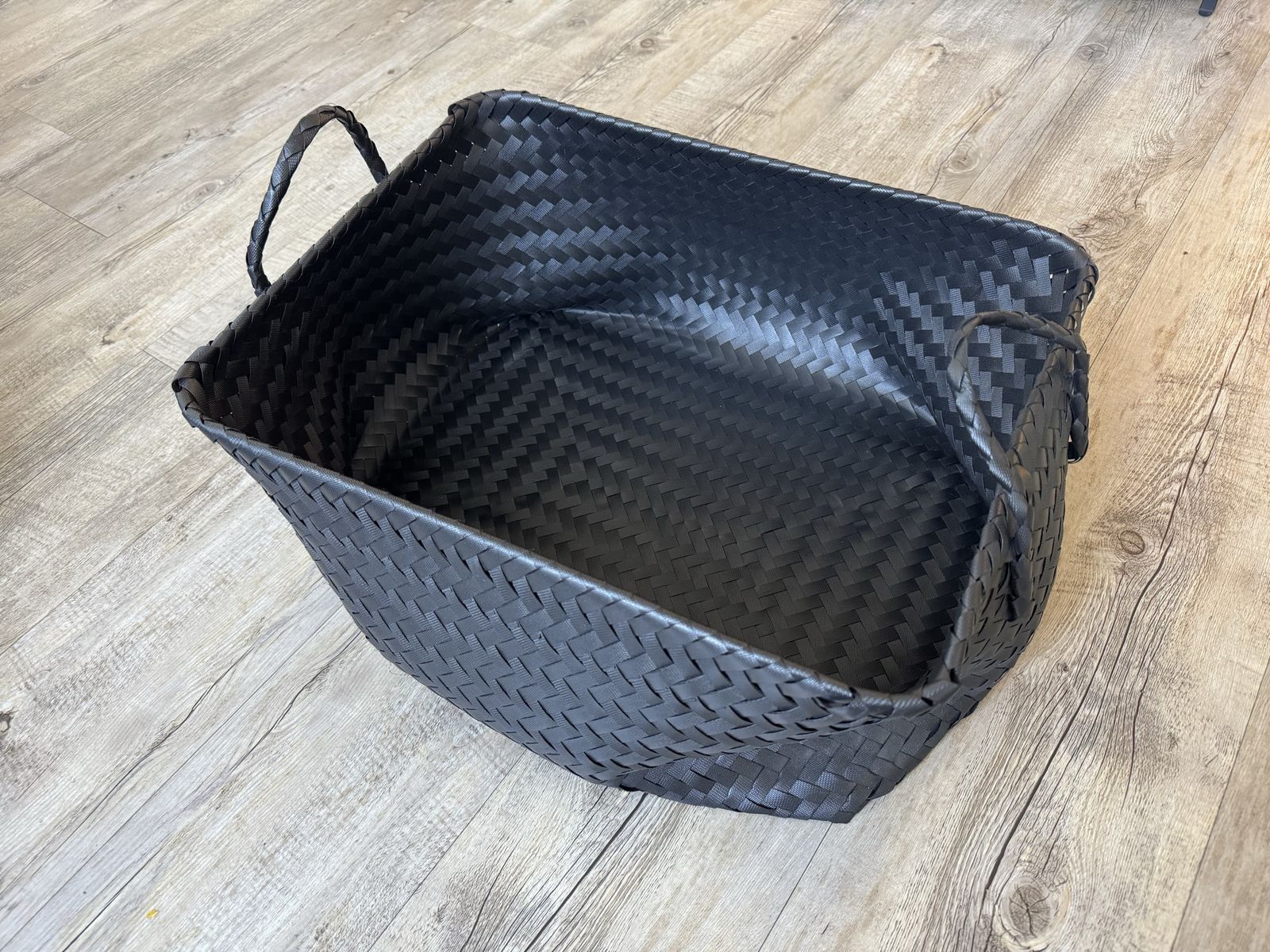 Large Black Woven Storage Basket with Handles 18"x14"x8"