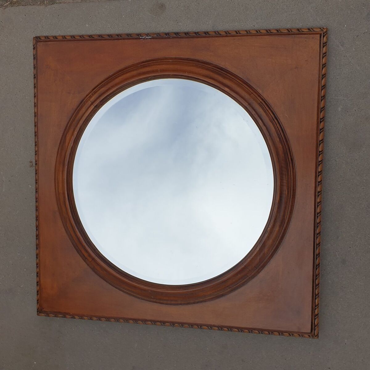 Vintage Ethan Allen Wood Square Circle Mirror