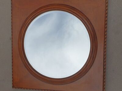 Vintage Ethan Allen Wood Square Circle Mirror