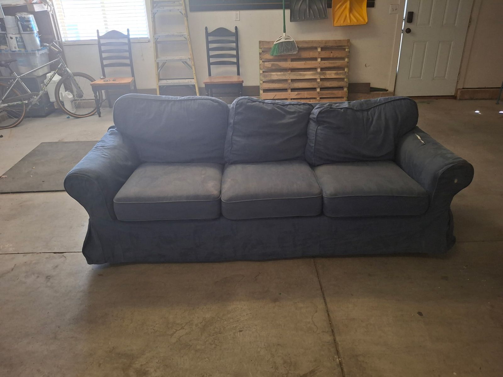 Blue Upholstered 3-Cushion Couch / Sofa with Slipcoverfree Couch ** FREE **