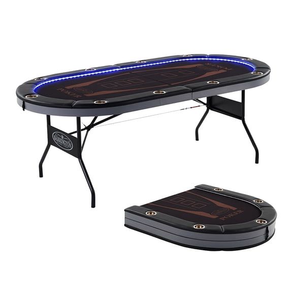 New - Barrington 10 Player Poker Table - LED Lights / Brown & Black
