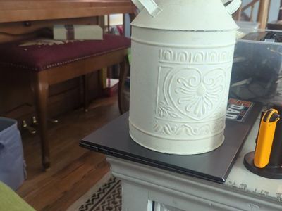 Rustic White Farmhouse Metal Milk Can Decor with Embossed Design
