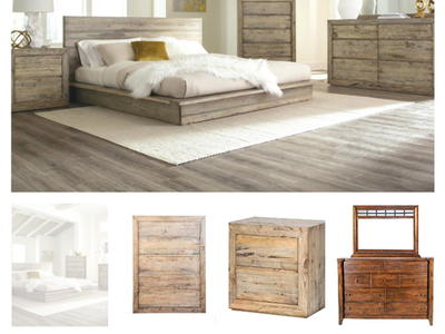 Napa Furniture Design Renewal king Bedroom Set - Rustic Whitewash Wood Bed, Dresser, Nightstands