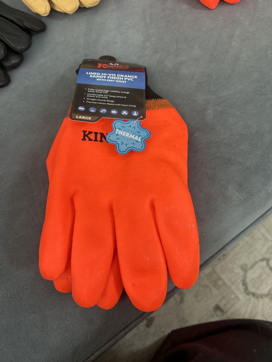 Kinco Lined Hi-Vis Orange Sandy Finish PVC Gloves with Knit Wrist - Size Large
