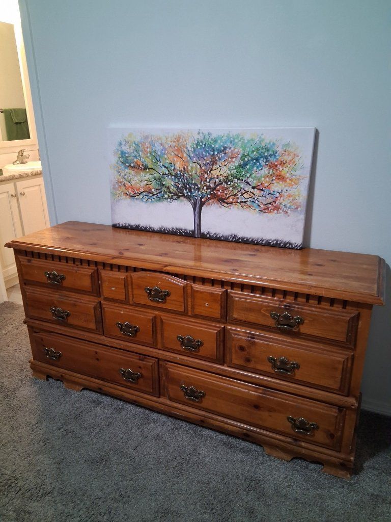 matching wood dresser and night stand