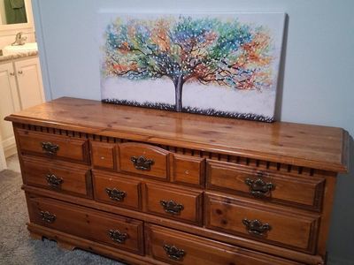 matching wood dresser and night stand