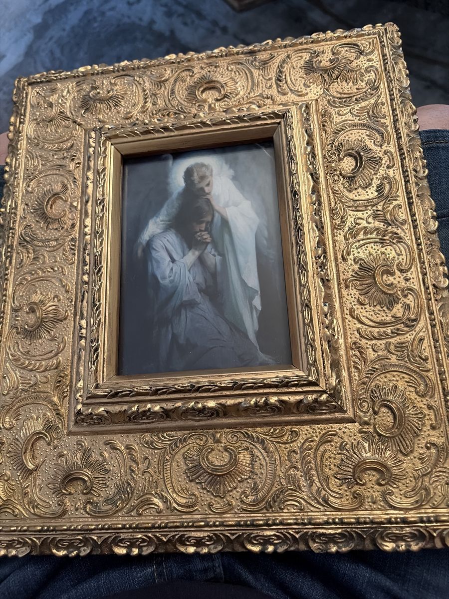 Framed Religious Art - Christ in Gethsemane in Ornate Gold Tone Frame 14 x 12x 1 1/2 Inches