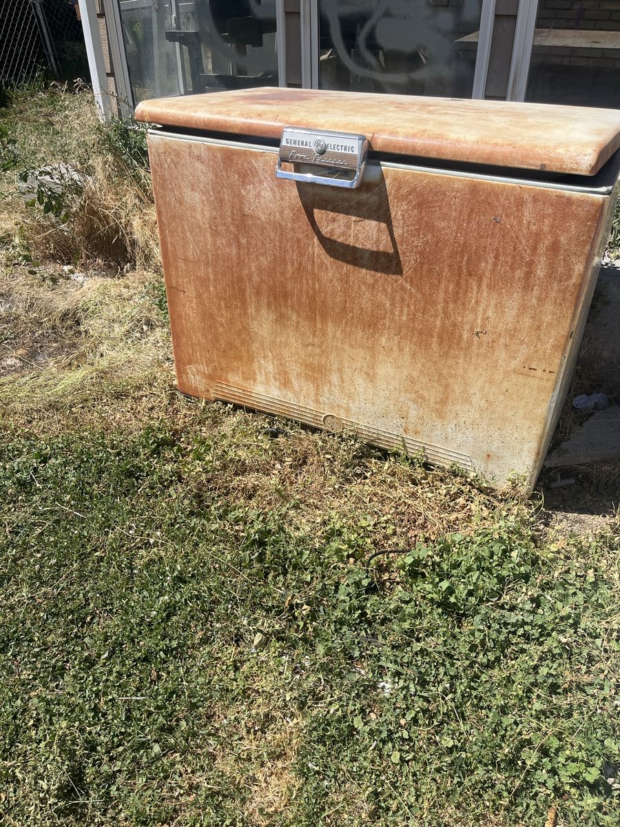 FREE- 2 chest freezers Vintage General Electric Chest Freezer - Heavily Rusted, For Parts/Restoration - Scrap Metal