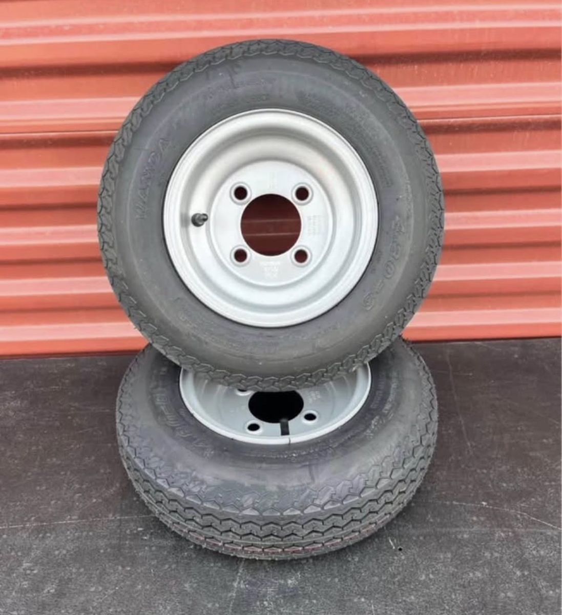 Brand New Set of 2 4.80-8.00 Trailer Tires Mounted on New Grey Wheels 4 lug Pattern 65.00 for Both