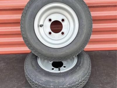 Brand New Set of 2 4.80-8.00 Trailer Tires Mounted on New Grey Wheels 4 lug Pattern 65.00 for Both