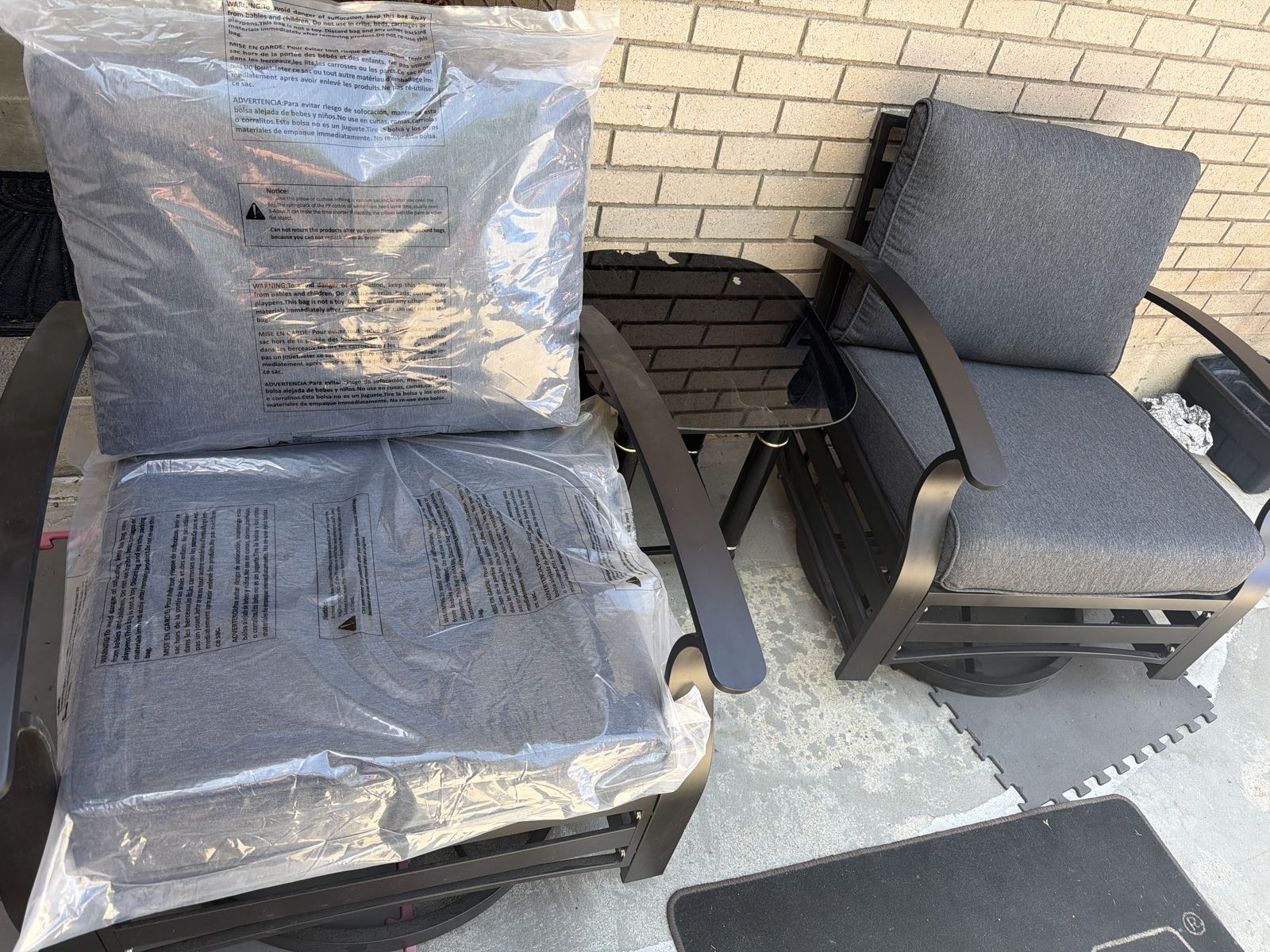 Oversized outdoor aluminum swivel rocking  glider chairs three piece set