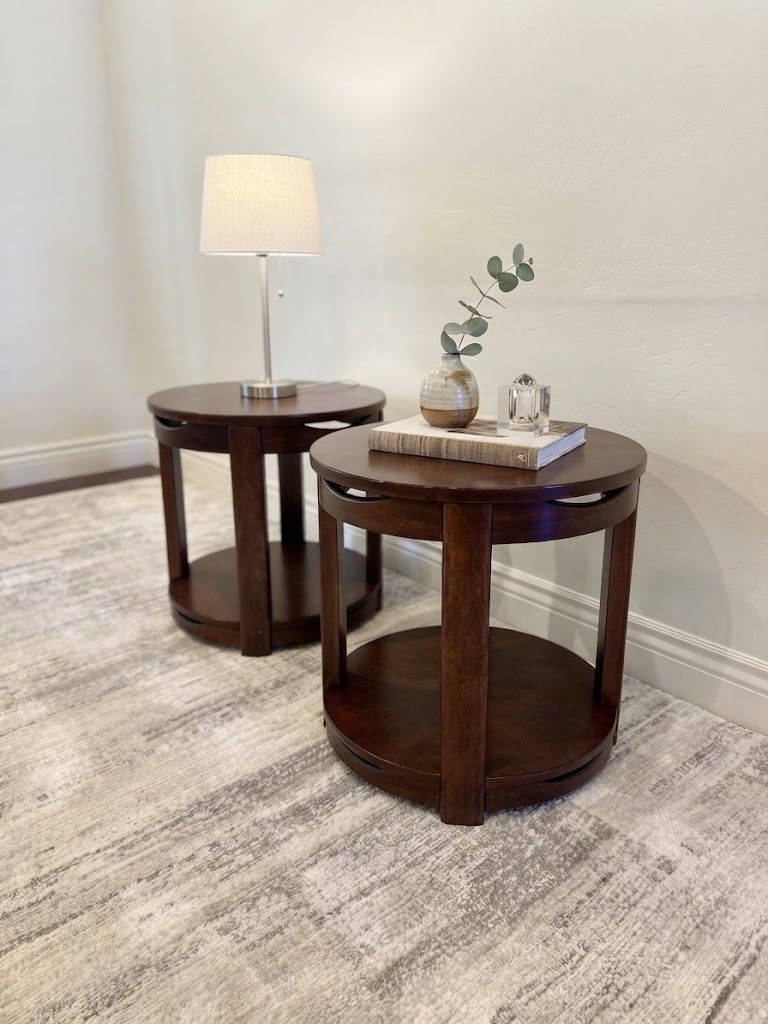 Cherry Wood Side Table Set - Solid Wood Round End Tables