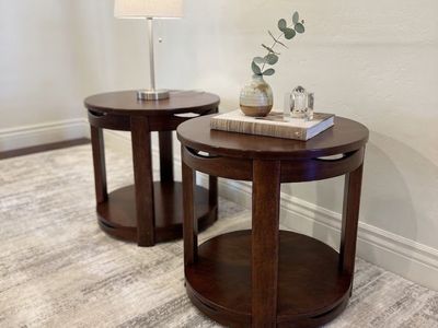 Cherry Wood Side Table Set - Solid Wood Round End Tables