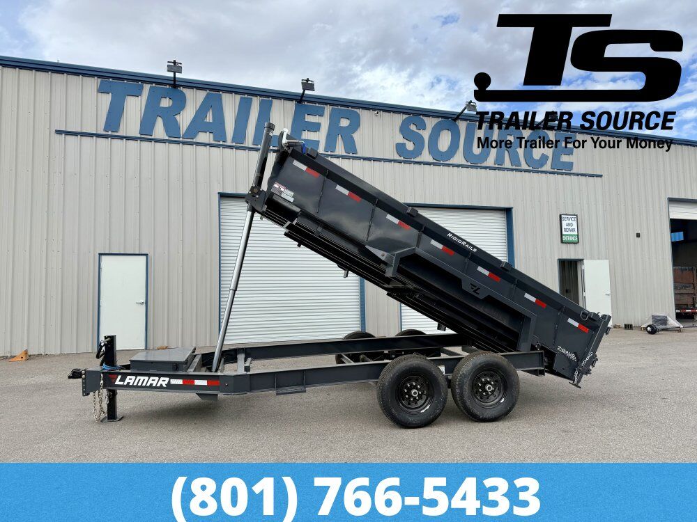 7x14 Lamar DT Dump Trailer - 24" Sides - 14K GVWR - 7 Gauge Floor, Stabilizer Jacks, Telescopic