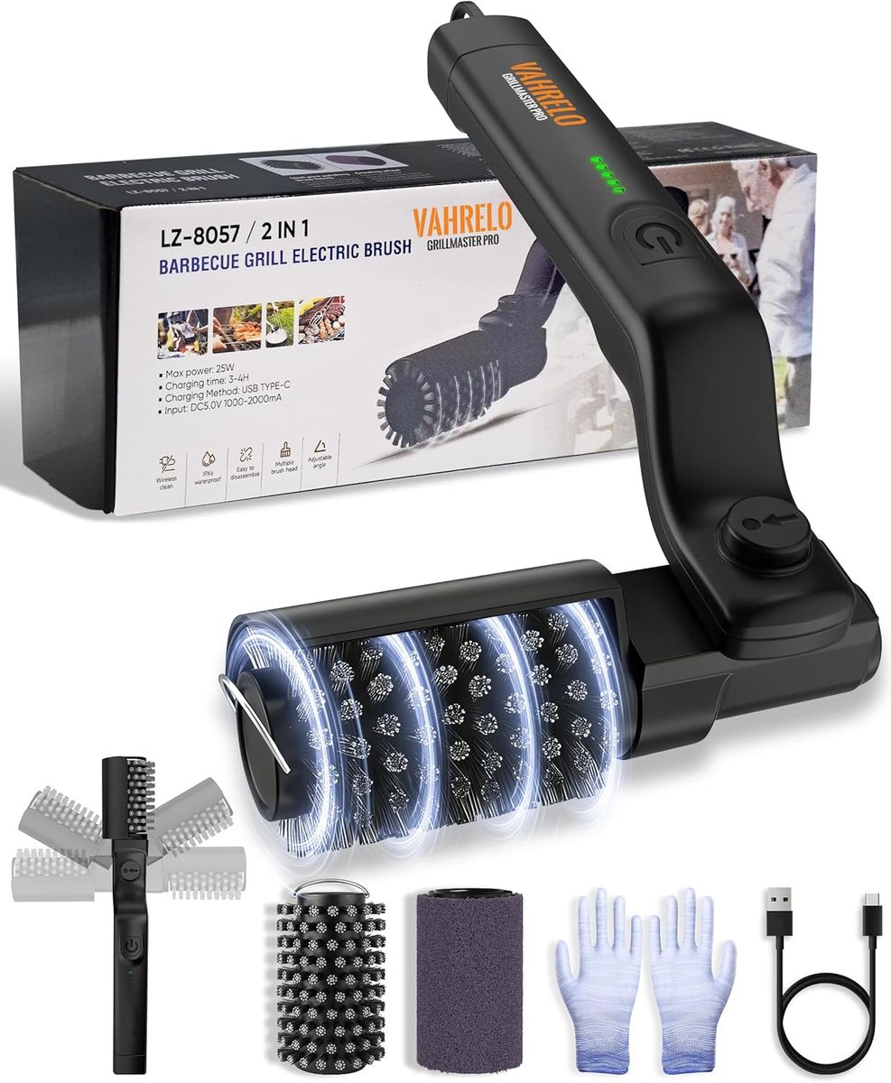 NEW Electric Grill Brush with 3-Speeds, 2026 Upgraded Angle Adjust Cordless Rotary BBQ Grill Cleaning Brush for Burnt-On Grease